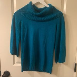 EUC Vintage Small Hampshire Studio Teal Three Quarter Sleeve Cowl Neck Sweater